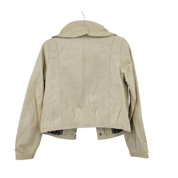 90s Vintage Ruffle Collar Buttery Leather Jacket Coat XS Cream Boho Feminine - Picture 10 of 16